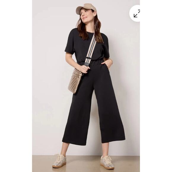 Spanx Aire Crop Wide Leg Jumpsuit XL Black Stretch One Piece Comfortable - Picture 1 of 8